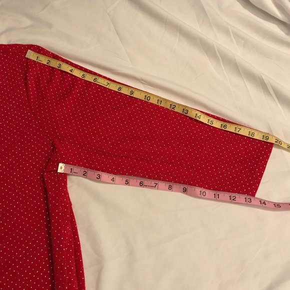 RUBY RD Classic RED & Metallic Silver Dotted "Shark Bite" Long Sleeve Tunic~EUC! - Picture 9 of 11